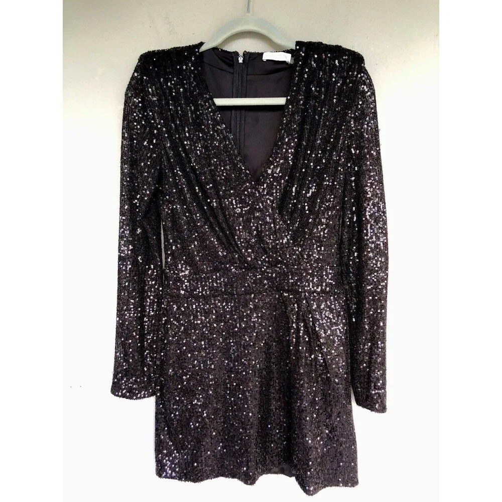 Ramy Brook Sequin Mini Dress Women 6 Becky Faux Wrap Deep-V Cocktail  Party - Picture 2 of 16